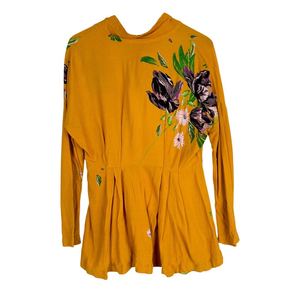Free People Gemma Tunic Dress Mini Yellow Floral Open Back - XS